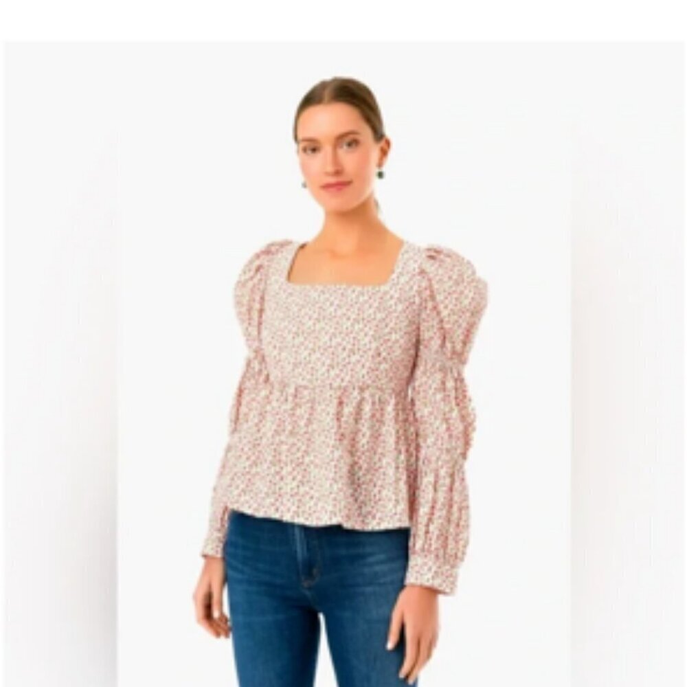 Hyacinth House Tuckernuck Peplum Clemons Blouse Puff Sleeve Floral Small - Picture 9 of 9